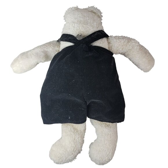 Woof & Poof Polar Bear Plush White 19" Black Velvet Overalls Gold Button Vintage - Picture 10 of 11